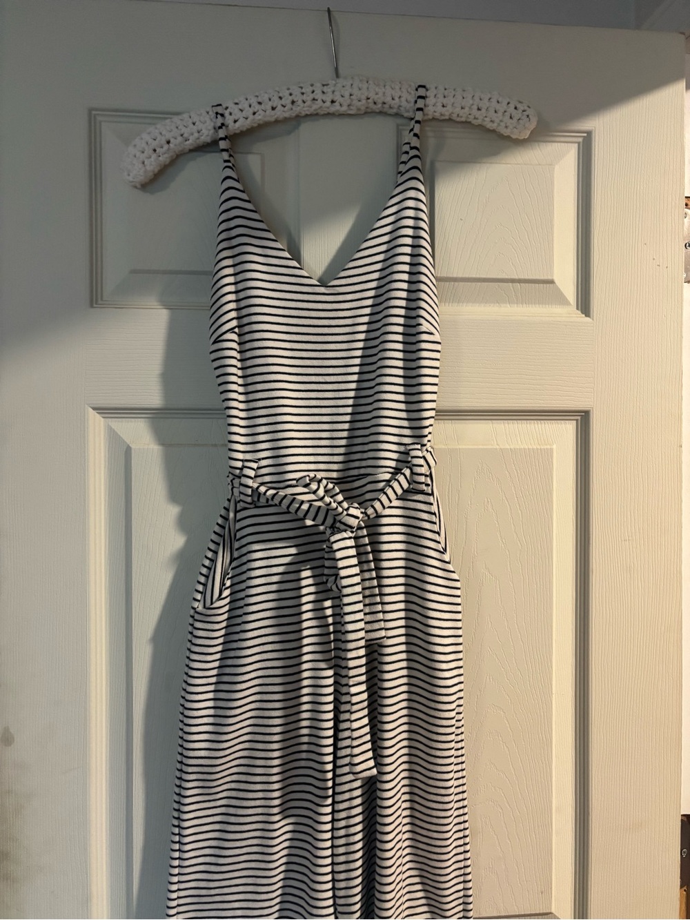 Monteau Black and White Striped Tie-Waist Jumpsuit